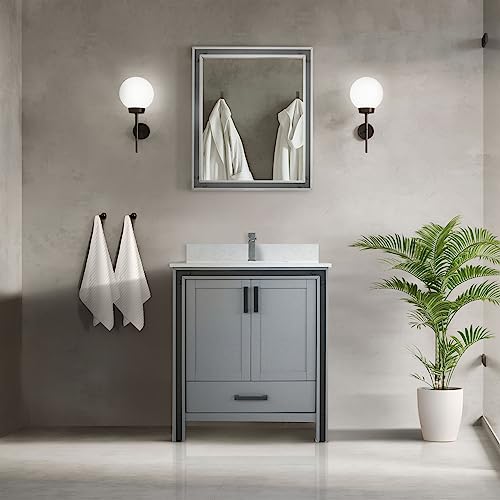 Lexora Ziva Bath Vanity, White Quartz Top and Faucet Set