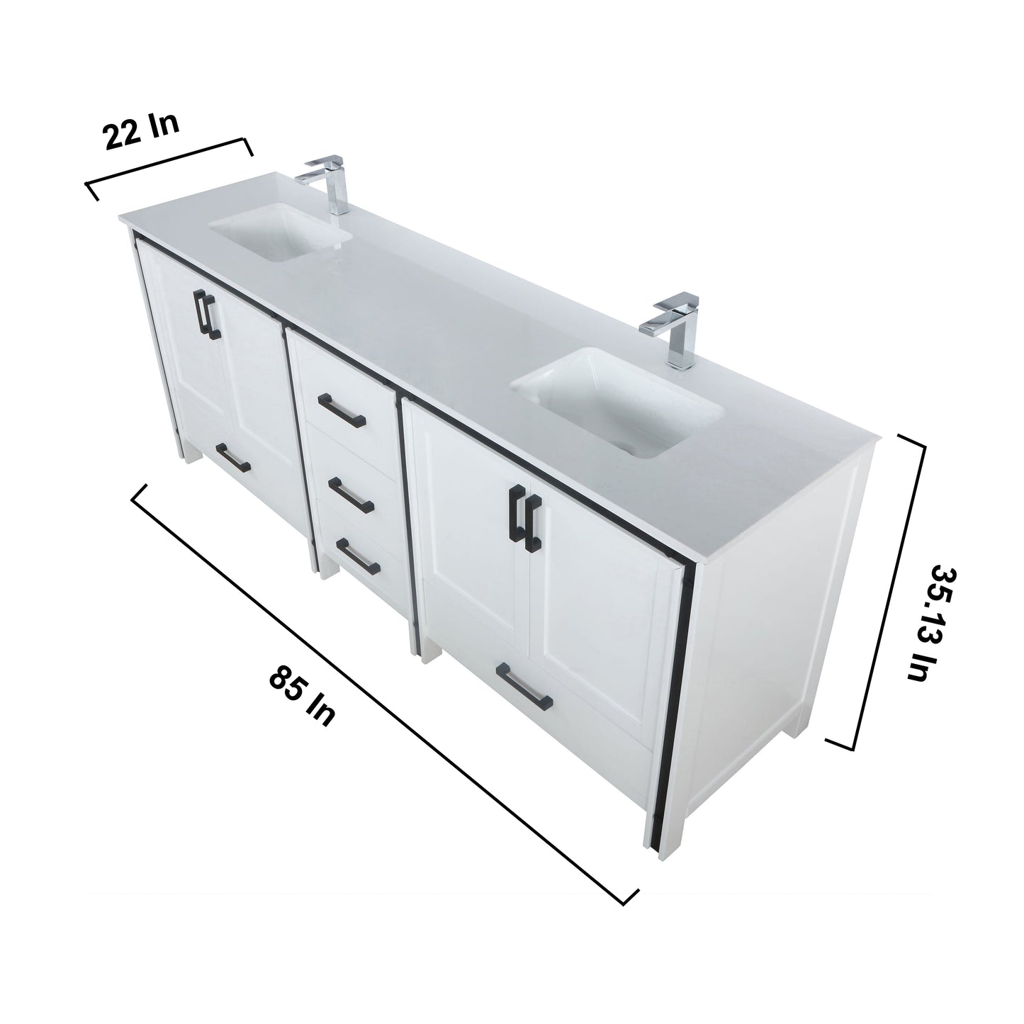 Ziva 84" White Double Vanity, Cultured Marble Top, White Square Sink and 34" Mirrors w/ Faucet