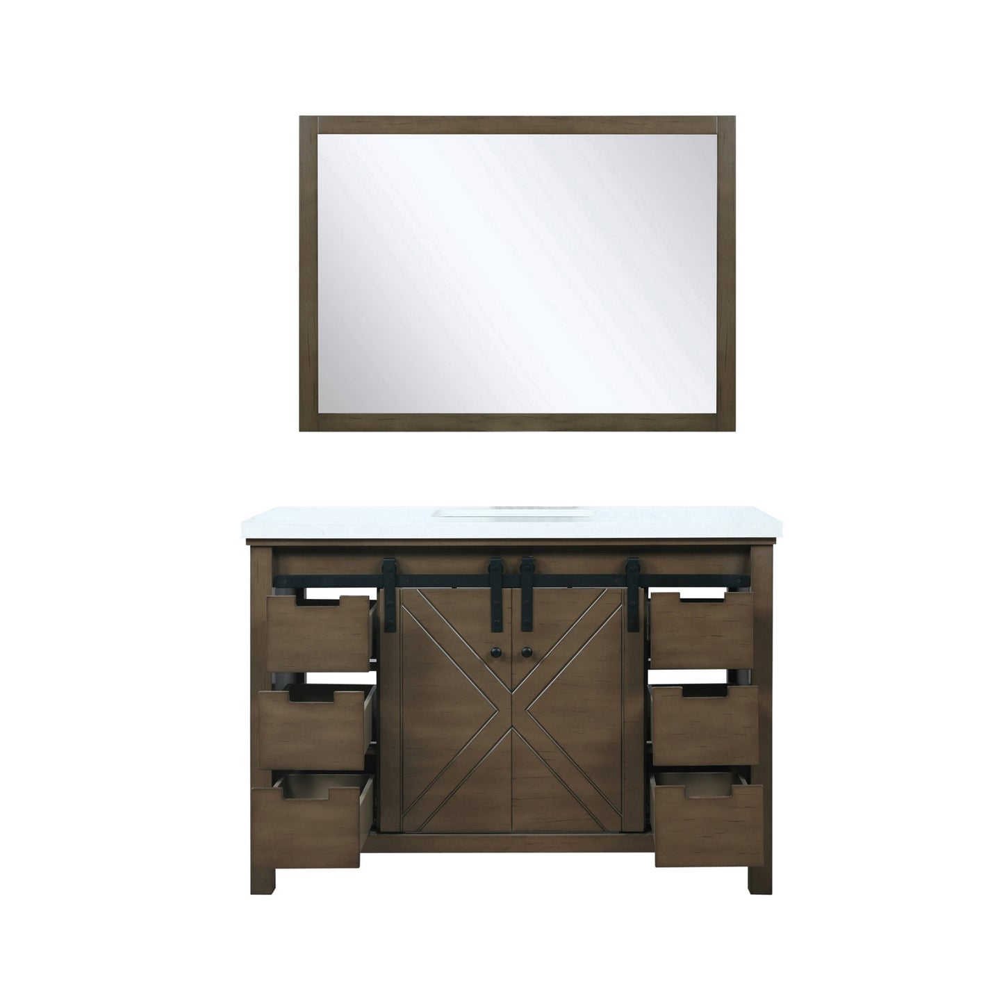 Marsyas 48" Rustic Brown Single Vanity, White Quartz Top, White Square Sink and 44" Mirror