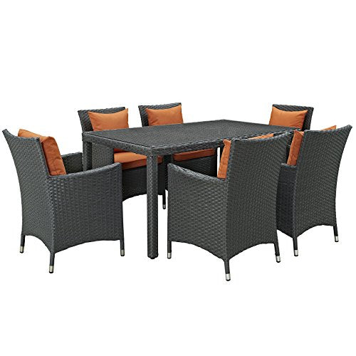 Modway EEI-2310-CHC-RED-SET Sojourn 11 Piece Outdoor Patio Sunbrella Dining Set in Canvas Red