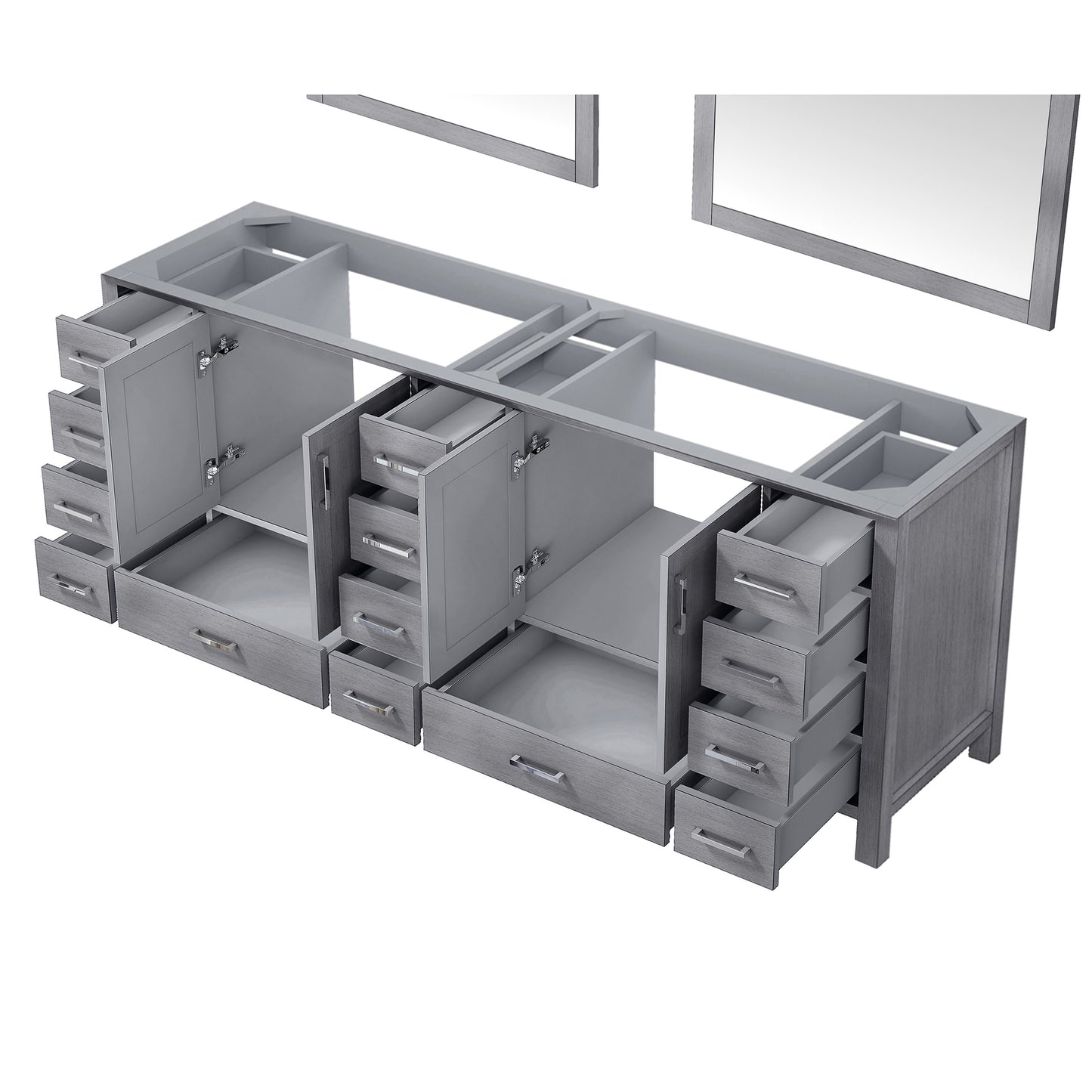 Jacques 84" Distressed Grey Double Vanity, no Top and 34" Mirrors