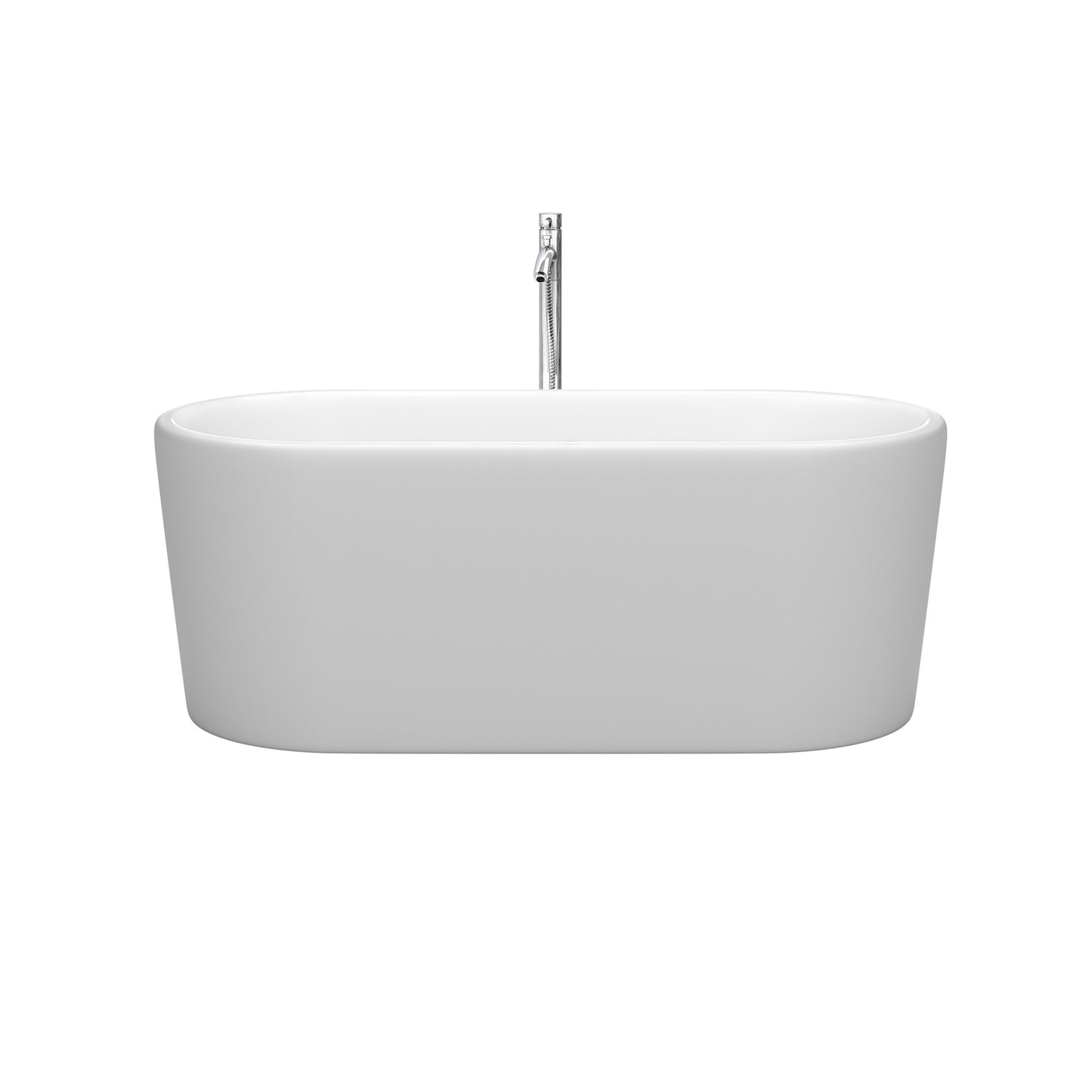 Ursula 59 Inch Freestanding Bathtub in Matte White with Floor Mounted Faucet, Drain and Overflow Trim in Polished Chrome