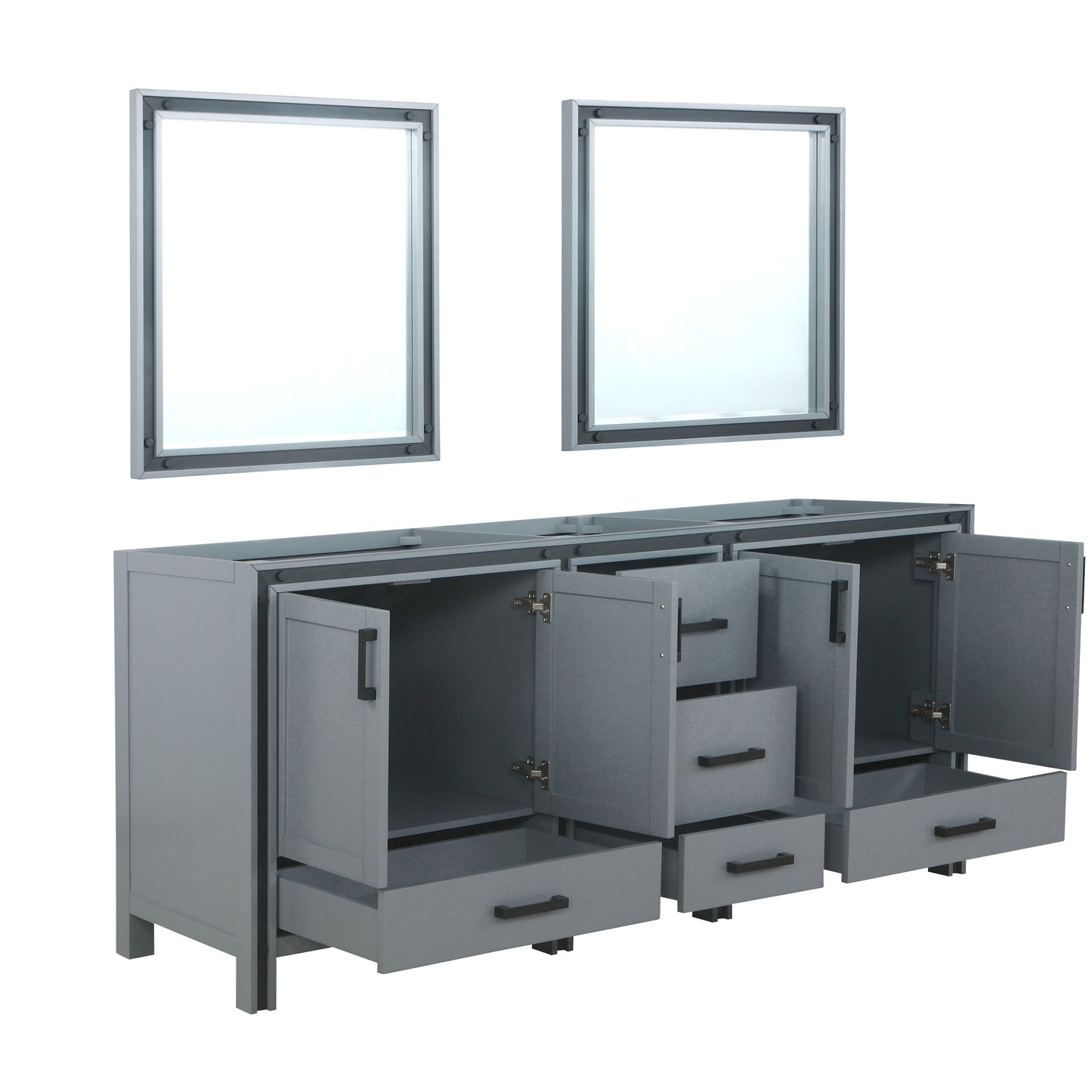 Ziva 80" Dark Grey Double Vanity, no Top and 30" Mirrors