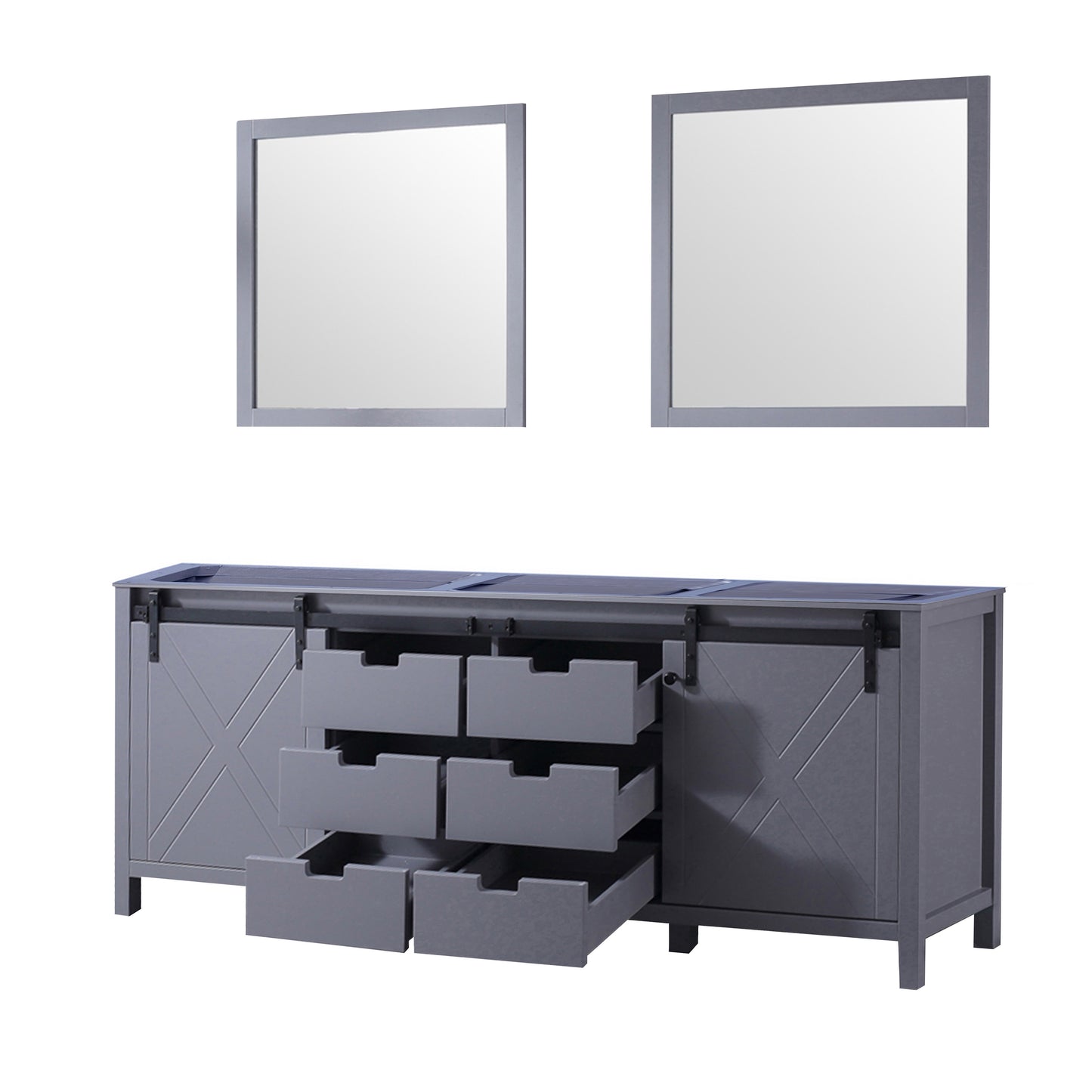 Marsyas 84" Dark Grey Double Vanity, no Top and 34" Mirrors