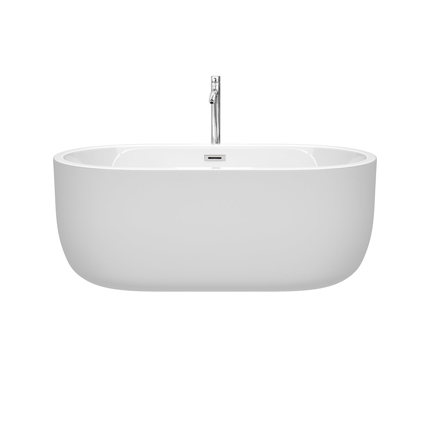 Juliette 60 Inch Freestanding Bathtub in White with Floor Mounted Faucet, Drain and Overflow Trim in Polished Chrome