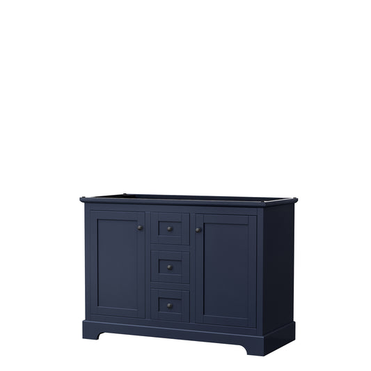 Avery 48 Inch Double Bathroom Vanity in Dark Blue, No Countertop, No Sinks, Matte Black Trim