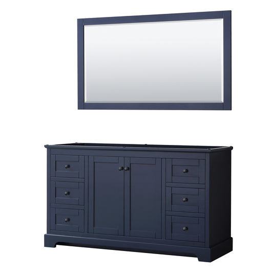 Avery 60 Inch Single Bathroom Vanity in Dark Blue, No Countertop, No Sink, Matte Black Trim, 58 Inch Mirror