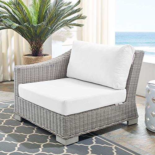 Modway Conway Sunbrella Outdoor Patio Wicker Rattan Left-Arm Chair, 36 x 35 x 28, Light Gray White