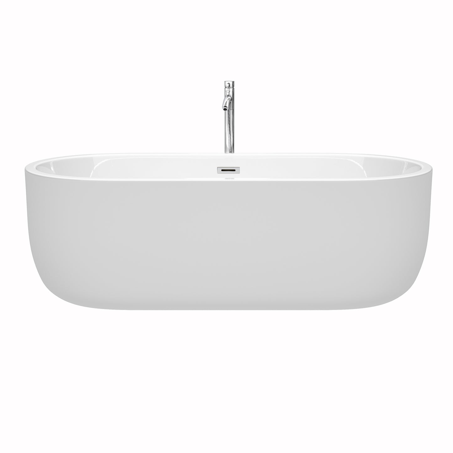 Juliette 71 Inch Freestanding Bathtub in White with Floor Mounted Faucet, Drain and Overflow Trim in Polished Chrome