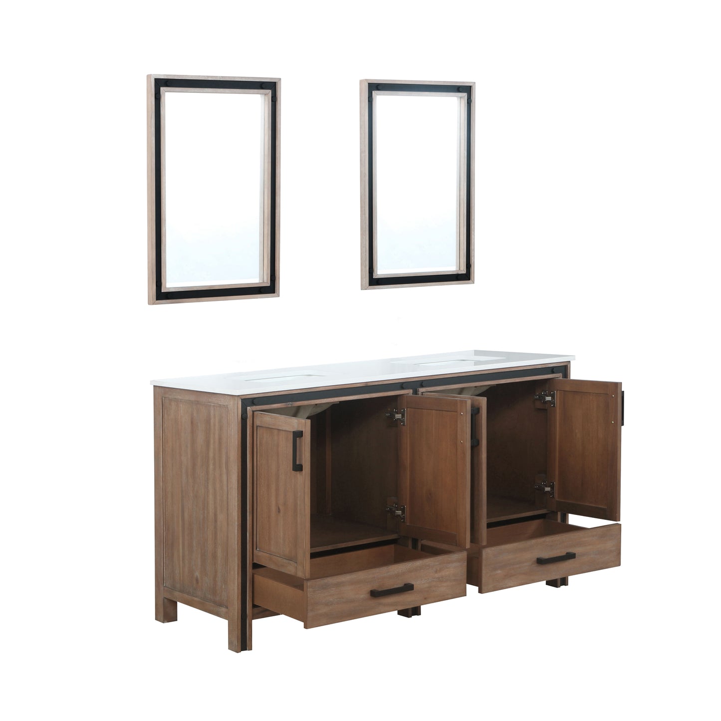 Ziva 60" Rustic Barnwood Double Vanity, Cultured Marble Top, White Square Sink and 22" Mirrors