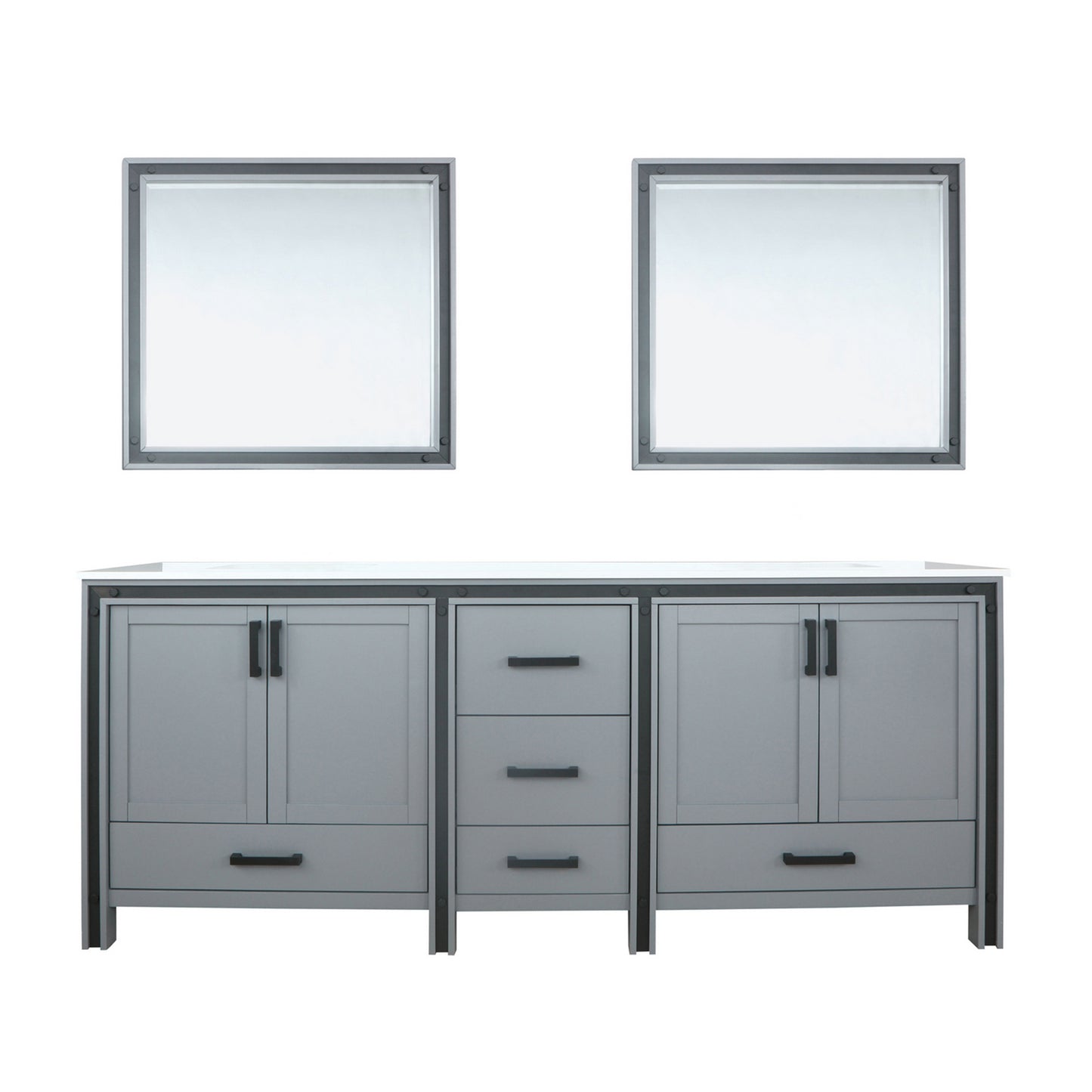 Ziva 84" Dark Grey Double Vanity, Cultured Marble Top, White Square Sink and 34" Mirrors