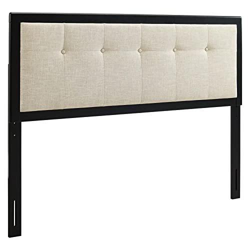 Modway Draper Tufted King Fabric and Wood Headboard in Black Beige