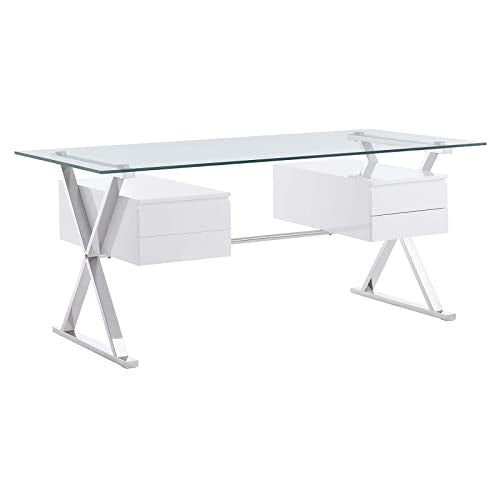 Modway Sector 71" Modern Glass Top Office Desk in White