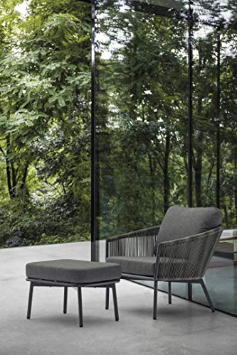 Whiteline Modern Outdoor Living CH1734-GRY Grey Yarrow Chair and Ottoman in Dark Gray Wicker and Metal Powder-Coating Legs
