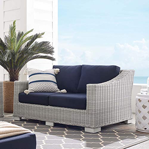 Modway EEI-3973-LGR-NAV Conway Sunbrella Outdoor Patio Wicker Rattan Loveseat, Light Gray Navy