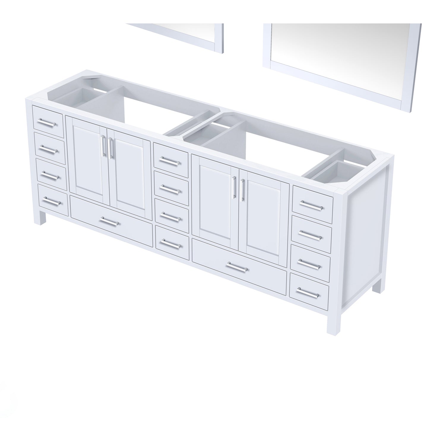 Jacques 84" White Double Vanity, no Top and 34" Mirrors