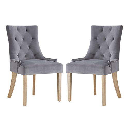 Modway Pose Velvet Polyester Upholstered Tufted Dining Chair with Nailhead Trim, Maroon in Ivory