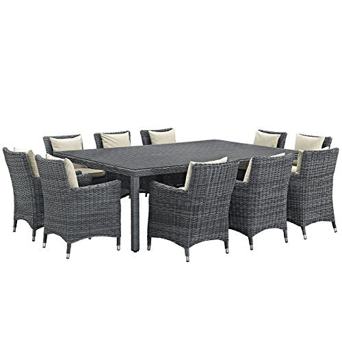 Modway EEI-2334-GRY-RED-SET Summon 7 Piece Outdoor Patio Sunbrella Dining Set in Canvas
