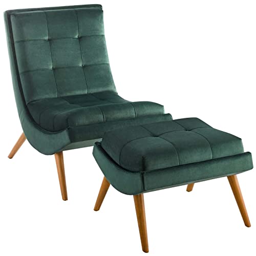 Modway Ramp Biscuit Tufted Performance Velvet Living Room Lounge Chair and Ottoman Set