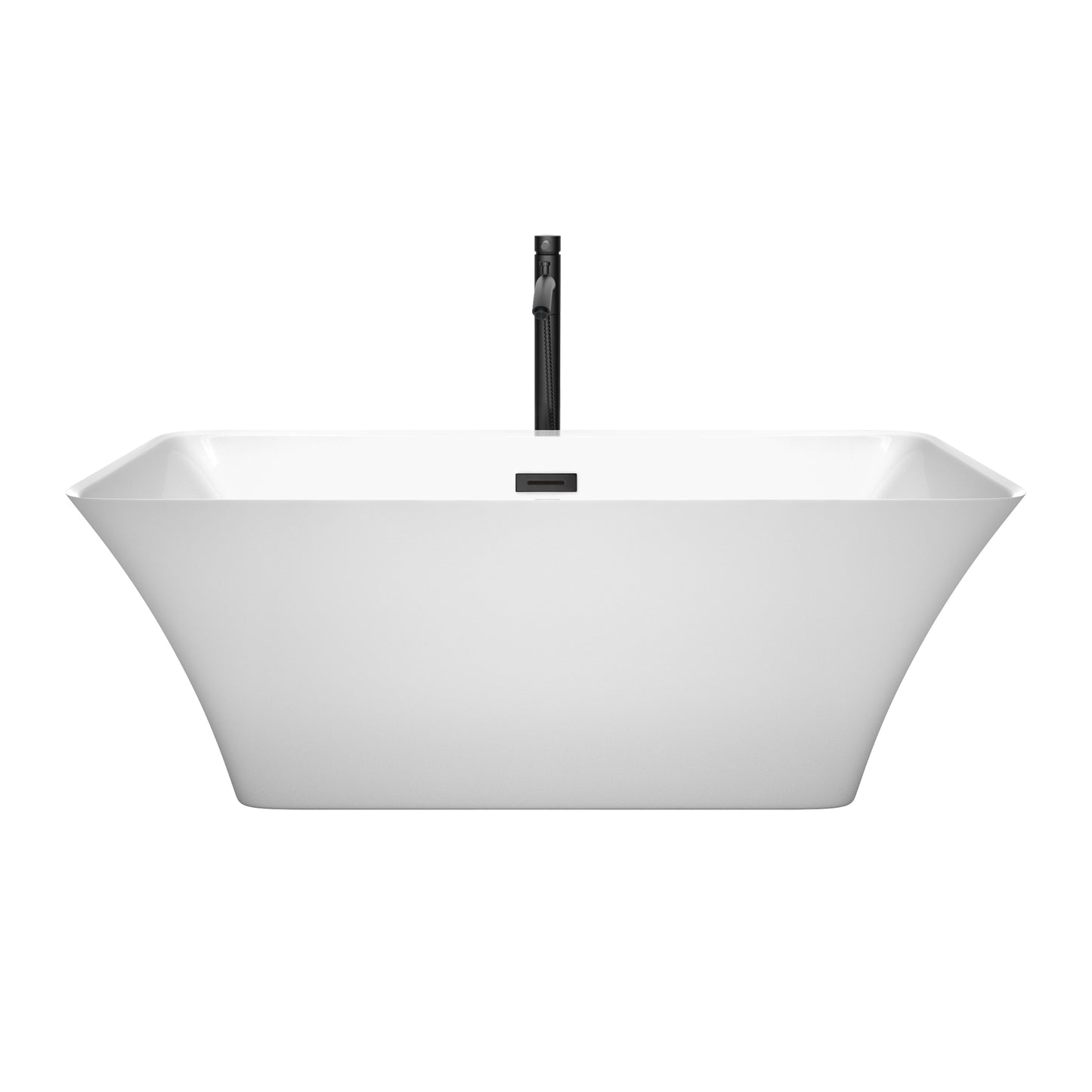 Tiffany 59 Inch Freestanding Bathtub in White with Floor Mounted Faucet, Drain and Overflow Trim in Matte Black