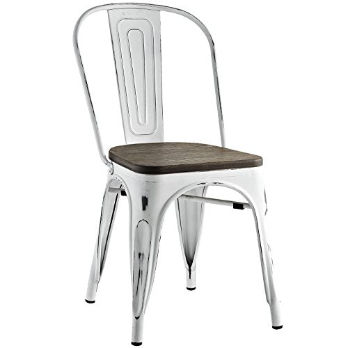 Modway Promenade Industrial Modern Steel Dining Side Chair with Bamboo Seat in Gunmetal