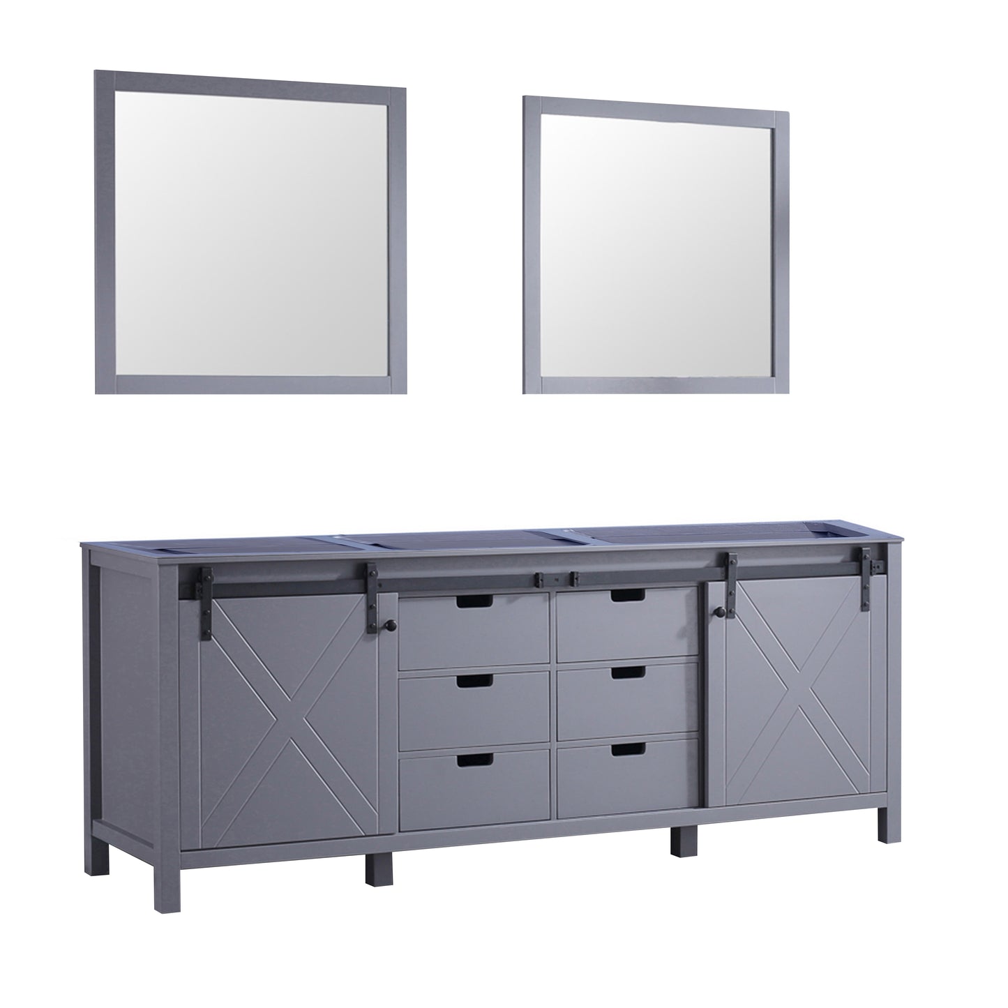 Marsyas 84" Dark Grey Double Vanity, no Top and 34" Mirrors