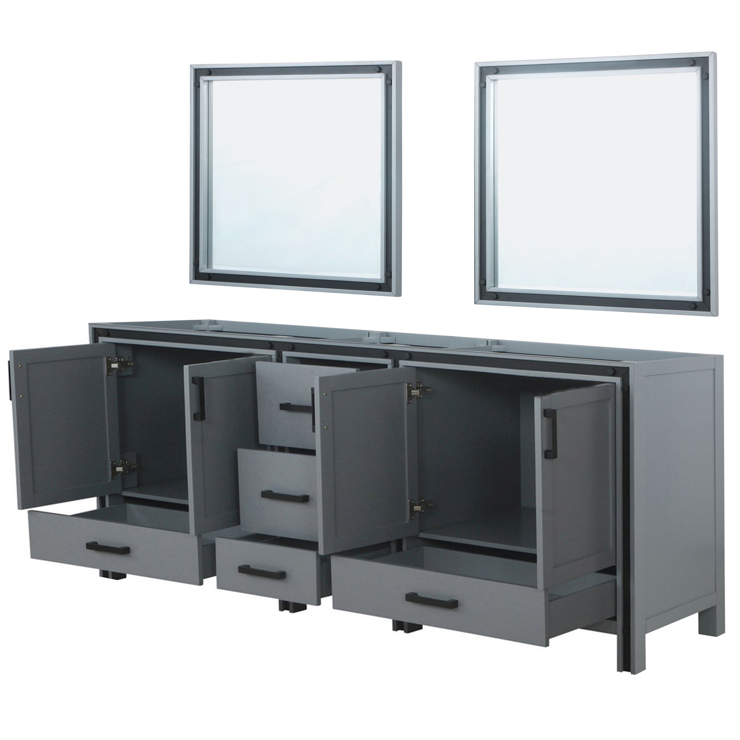 Ziva 84" Dark Grey Double Vanity, no Top and 34" Mirrors