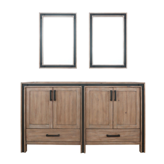 Ziva 60" Rustic Barnwood Double Vanity, no Top and 22" Mirrors