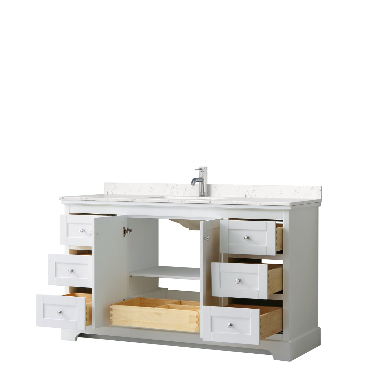 Avery 60 Inch Single Bathroom Vanity in White, Carrara Cultured Marble Countertop, Undermount Square Sink, No Mirror