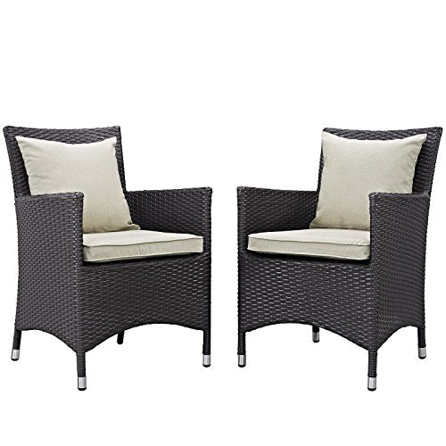 Modway Convene Wicker Rattan Outdoor Patio Dining Armchairs with Cushions in Espresso