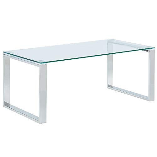 Whi Contemporary Coffee, Glass and Chrome TABLE, SILVER