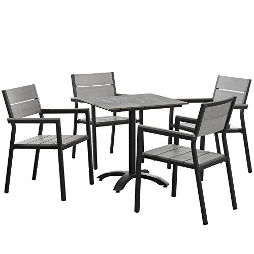 LexMod Modway Maine Aluminum Dining Table and Chair Outdoor Patio Set