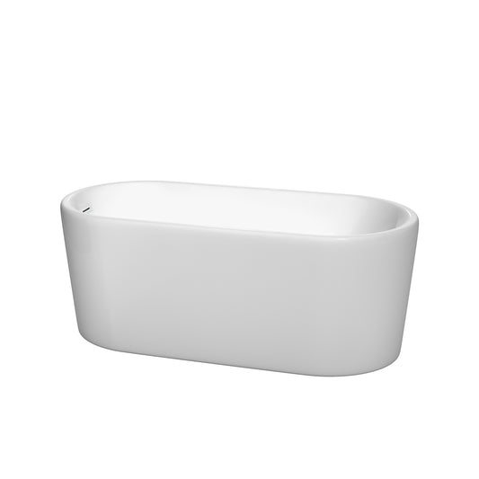 Ursula 59 Inch Freestanding Bathtub in White with Shiny White Drain and Overflow Trim