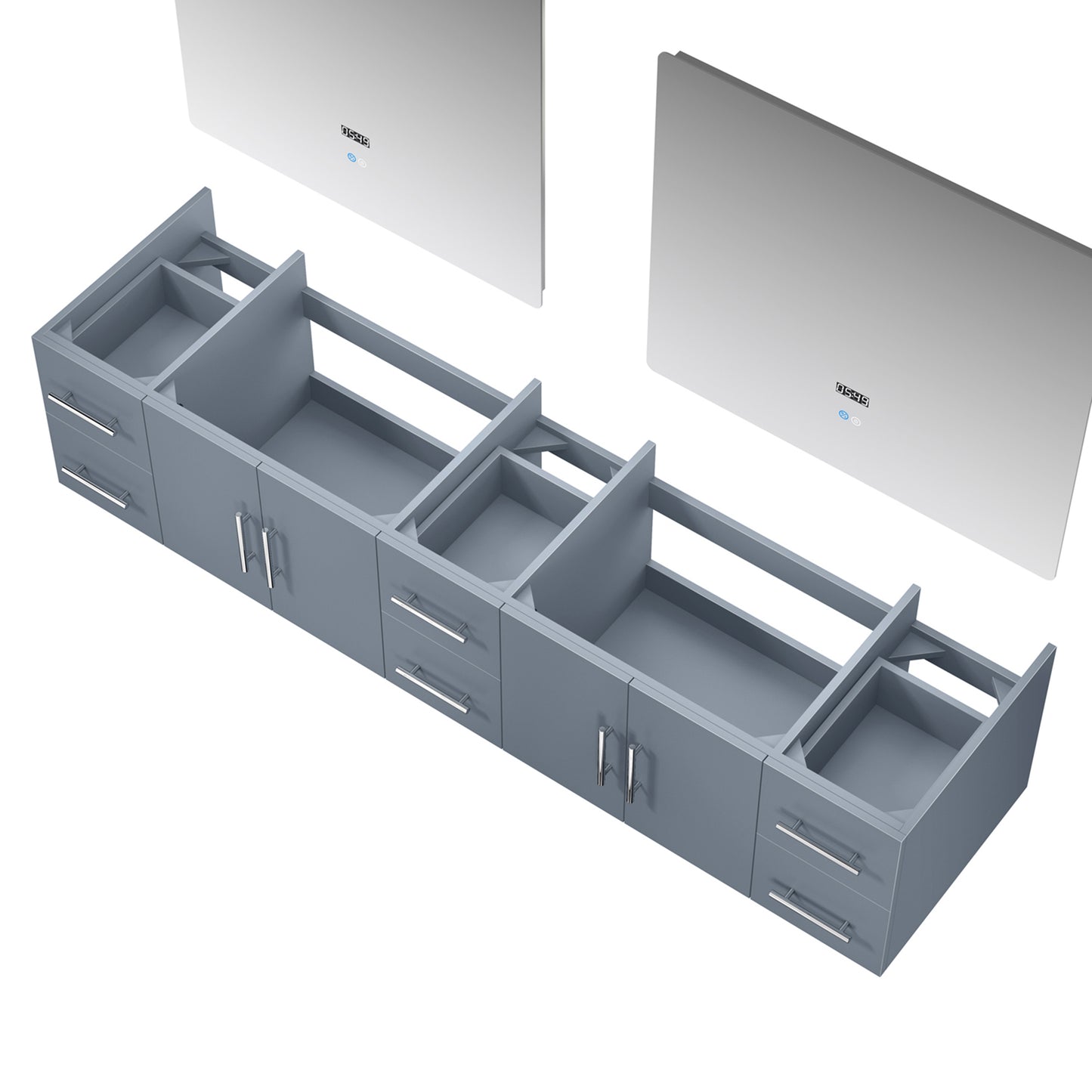 Geneva 84" Dark Grey Double Vanity, no Top and 36" LED Mirrors