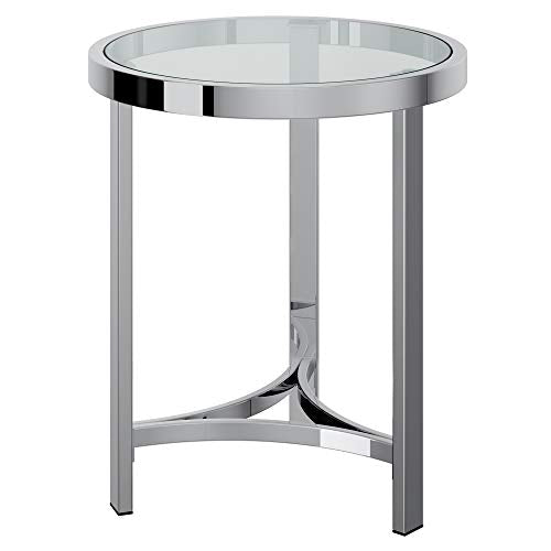 Whi Contemporary Accent, Side, Bedside Glass and Chrome TABLE