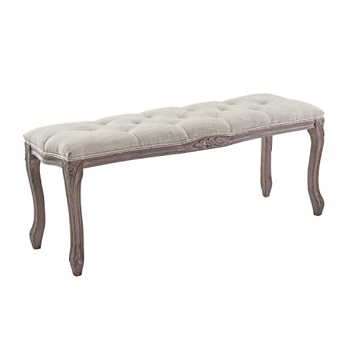 Modway EEI-2794-LGR Regal Vintage French Upholstered Fabric Bench, Fully Assembled, Light Gray