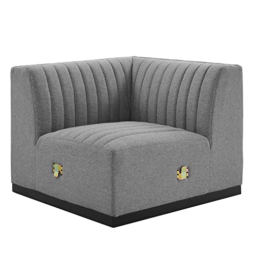 Modway Conjure Modern Channel Tufted Fabric Left Corner Chair in Gray