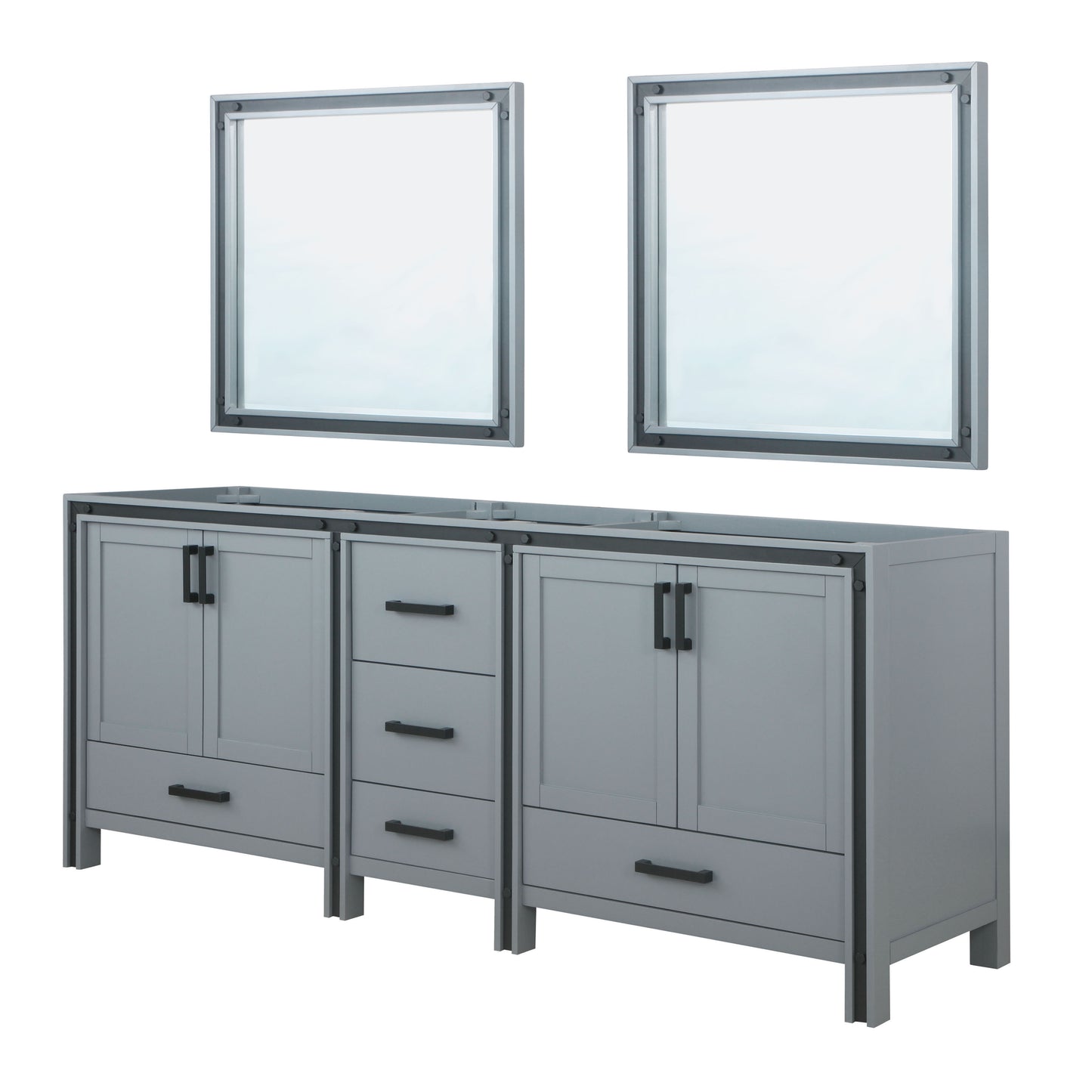 Ziva 84" Dark Grey Double Vanity, no Top and 34" Mirrors