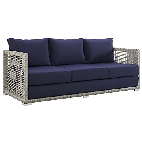 Modway EEI-2923-GRY-NAV Aura Outdoor Patio Wicker Rattan, Sofa, Gray Navy