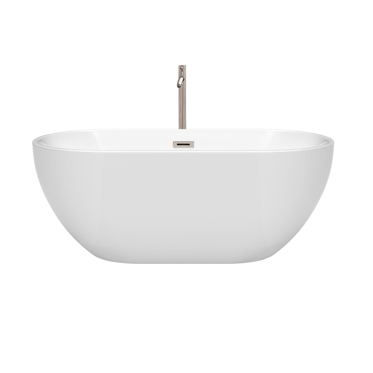 Brooklyn 60 Inch Freestanding Bathtub in White with Floor Mounted Faucet, Drain and Overflow Trim in Brushed Nickel