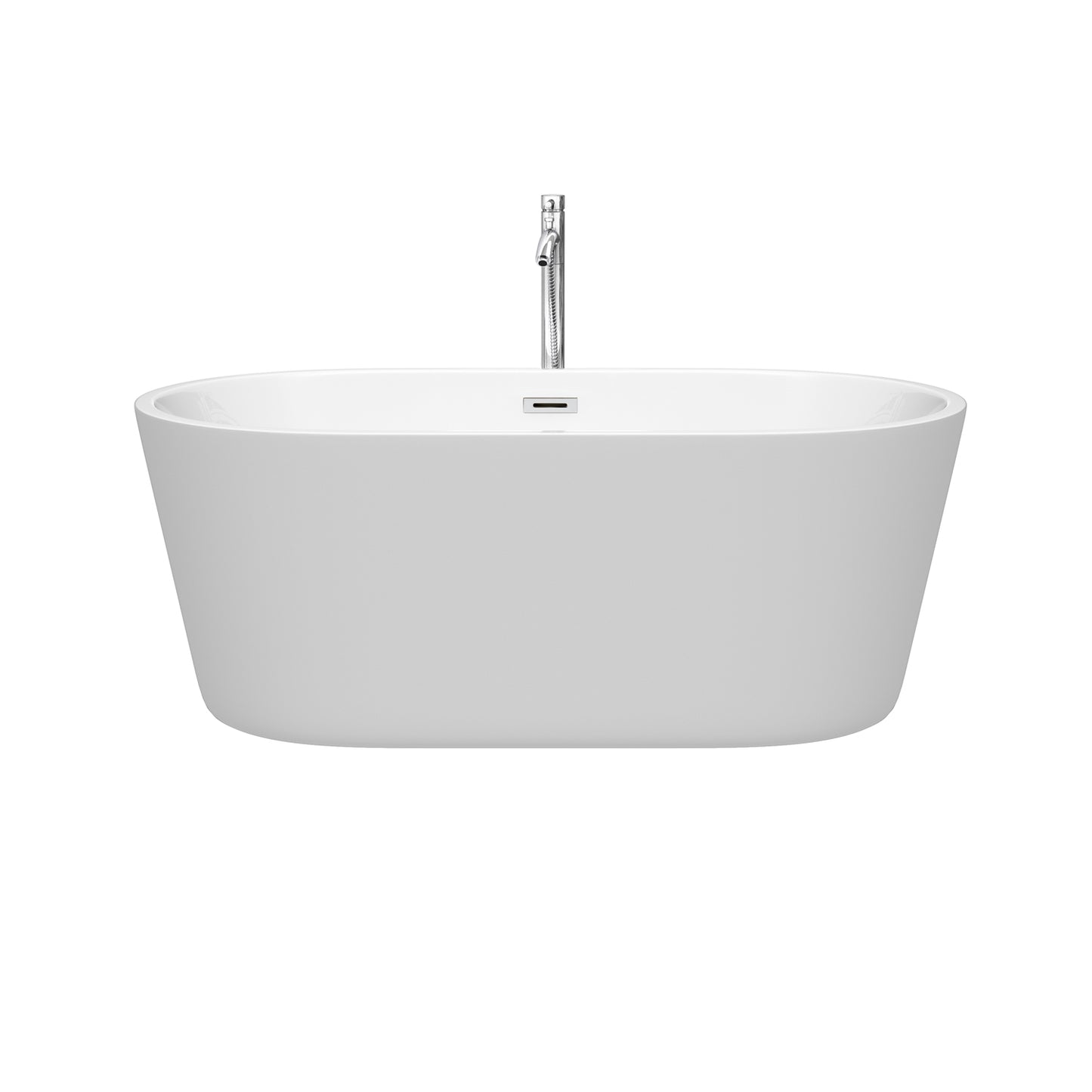 Carissa 60 Inch Freestanding Bathtub in White with Floor Mounted Faucet, Drain and Overflow Trim in Polished Chrome