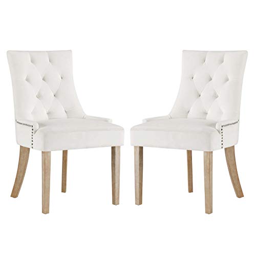 Modway Pose Velvet Polyester Upholstered Tufted Dining Chair with Nailhead Trim, Maroon in Ivory
