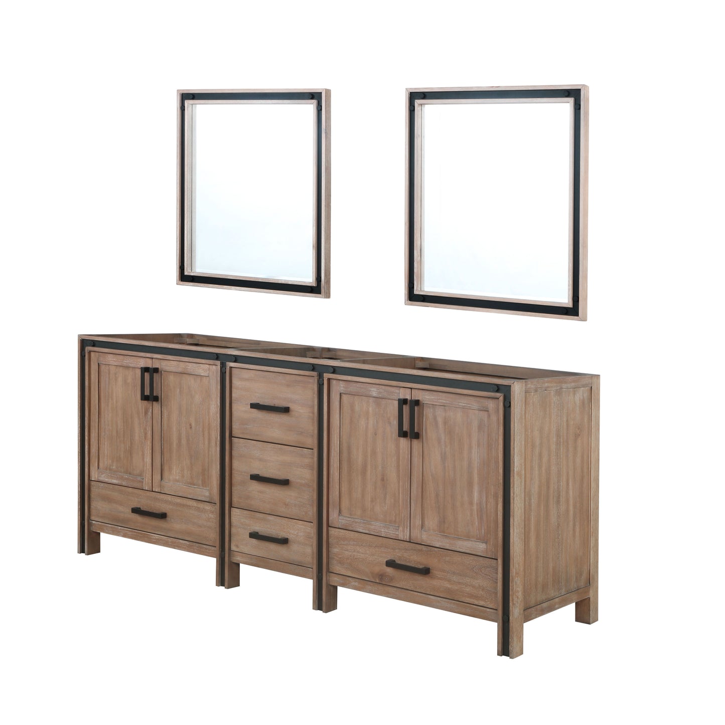 Ziva 80" Rustic Barnwood Double Vanity, no Top and 30" Mirrors