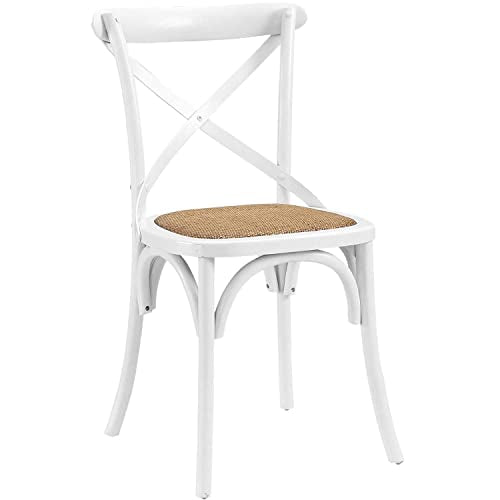 Modway Modern Farmhouse Cross Back Solid Elm Wood Dining Side Chair with Rattan Seat