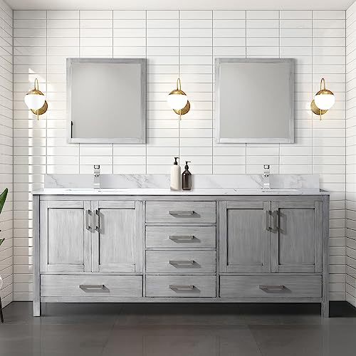 Lexora Jacques Bath Vanity, Carrara Marble Top, and Faucet Set