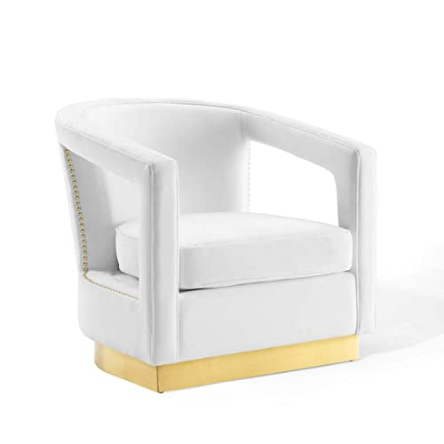 Modway Frolick Upholstered Performance Velvet Lounge Accent Armchair in White