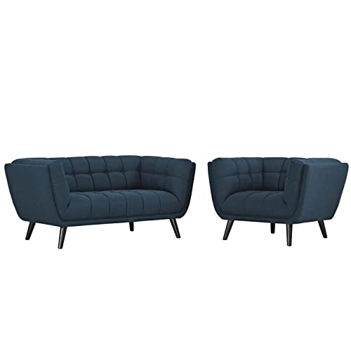 Modway Bestow Tufted Mid-Century Modern Upholstered Fabric Loveseat and Armchair in Teal