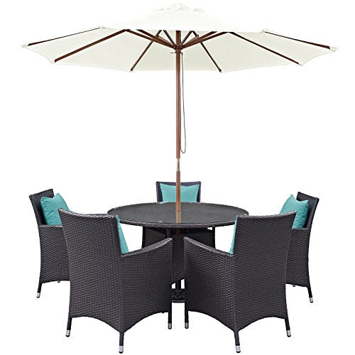 Modway Convene 7-pc Outdoor Patio Dining Set with Machine Washable Cushions in Espresso Turquoise