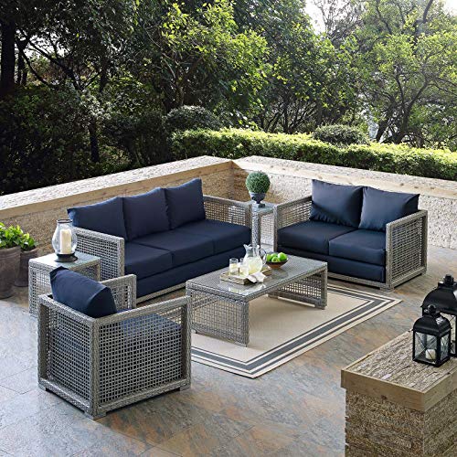 Modway EEI-3559-GRY-NAV-SET Aura Outdoor Patio Wicker Rattan Set, 6 Piece, Gray Navy