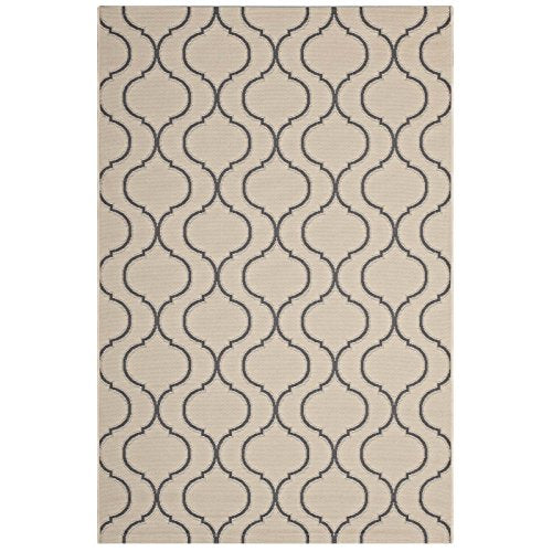 Modway Linza Wave Abstract Trellis 5x8 Indoor and Outdoor In Beige and Gray